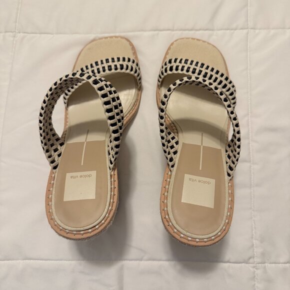 Dolce Vita Wedges Black/Nude Woven Leather Straps Sz 10 - Picture 7 of 14